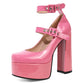 Luxury Designer Marry Janes Pumps For Women Love Heart High Heels Buckle Platform Punk Chunky Pink Wedding Party women's Shoes