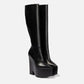 Arden Furtado 2024 New black platform knee high boots fashion Pointed toe skinny calf knee high boots Side zipper Riding boots