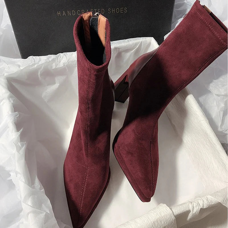 Women High Heels Pointed Toe Women Chelsea Boots Ankle Suede Sexy Shoes Designer Winter 2024 New Trend Gladiator Zapatos Lady