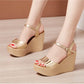 2024 New Open Head Platform Sandals Women Shoes 2024 Bow High Heels Wedges Sandals Ladies Elegant Office Sandals Gold