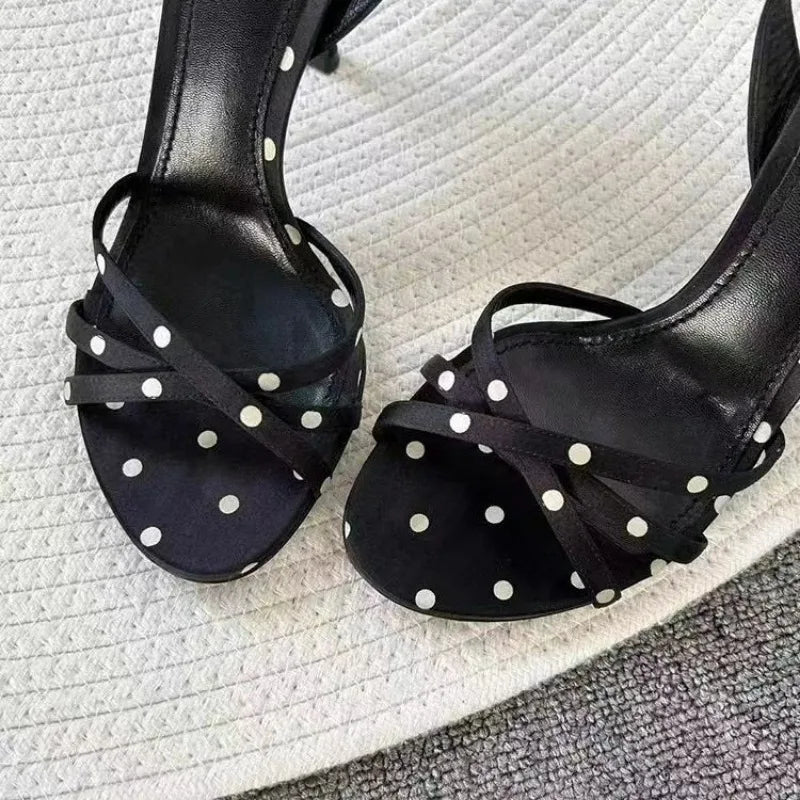 High Heels Women's Sandals Summer 2024 Dots Sandal Woman Women’s High Heel Slippers Luxury Women's Shoes on Offer Trend