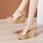 2024 New Open Head Platform Sandals Women Shoes 2024 Bow High Heels Wedges Sandals Ladies Elegant Office Sandals Gold