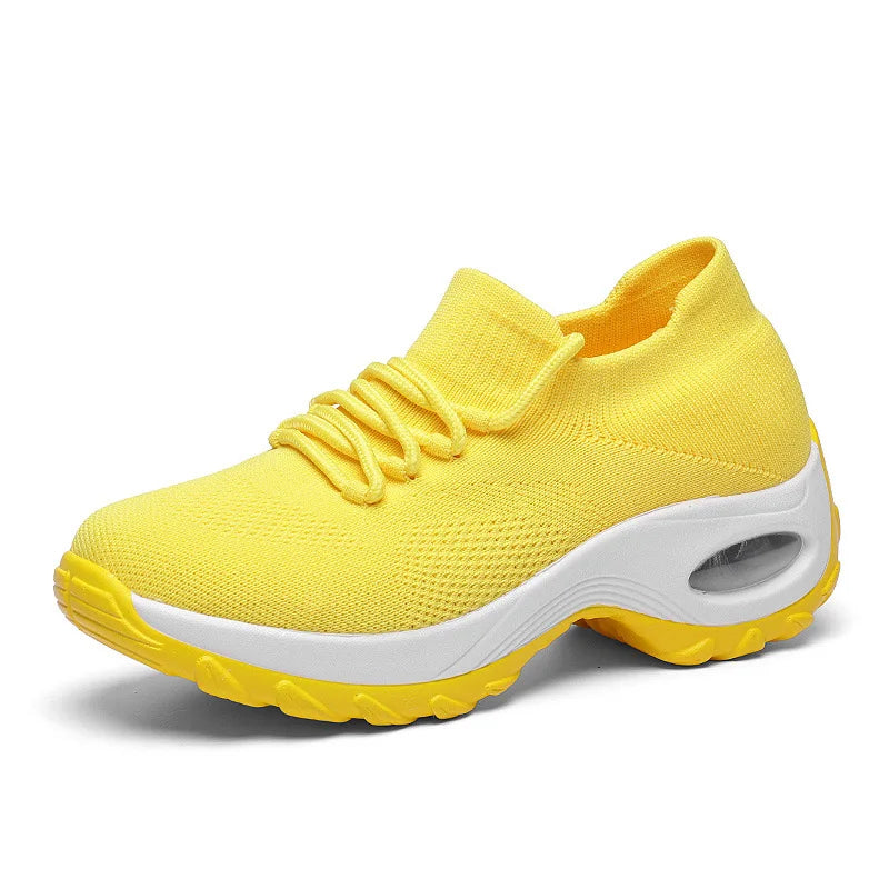 Women Casual Shoes Yellow Walk Shoes Arch Support Casual Sneakers Air Cushion Sport Running Shoes Breathable Autumn Sock Sneaker