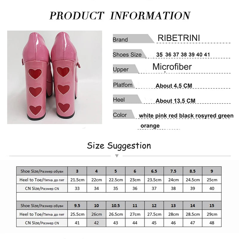 Luxury Designer Marry Janes Pumps For Women Love Heart High Heels Buckle Platform Punk Chunky Pink Wedding Party women's Shoes