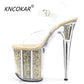 KNCOKARSummer new 15cm/ cm ultra high heel sandals and waterproof platform crystal shoes dinner princess dress shoes gold.