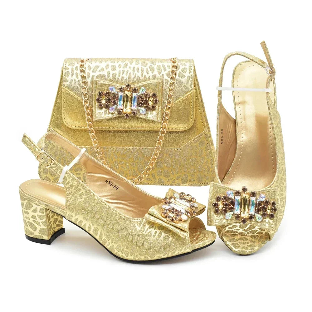 New Arrival African Shoes and Bags Sets Decorated with Rhinestone Women Shoe Size 43 Shoes for Women 2024 Designer Luxury