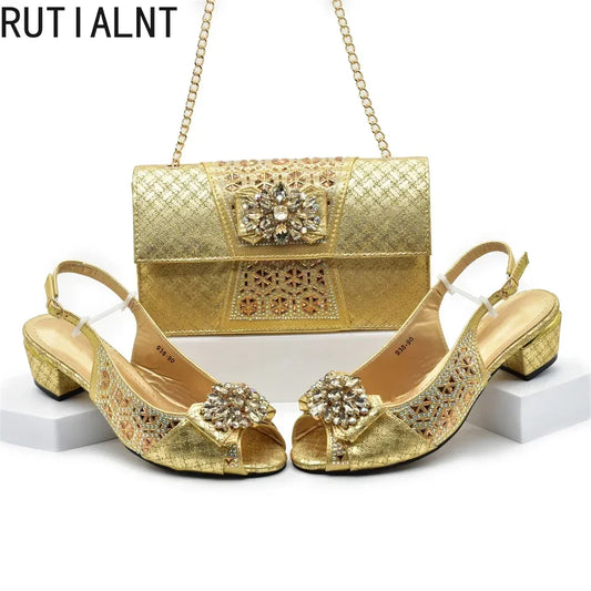 New Arrival African Shoes and Bags Sets Decorated with Rhinestone Women Shoe Size 43 Shoes for Women 2024 Designer Luxury