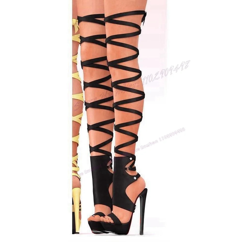 Black Cross Strap Platform Sandals Open Toe Shoes for Women Stiletto High Heels Summer Sexy Lady Shoes 2023 Zapatos Para Mujere