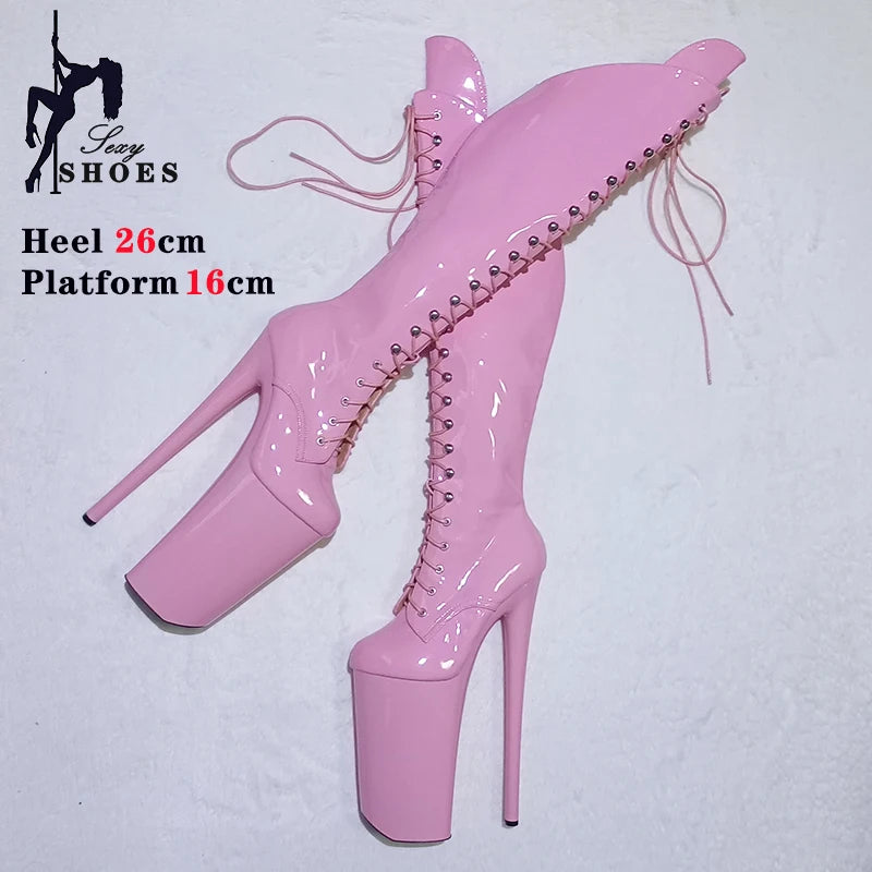 New Gothic Style Platforms Boots Knee-High Nightclub High Heels Dance Sexy Woman Shoes 26CM Lace-up Ultrahigh Heels Dropshiping