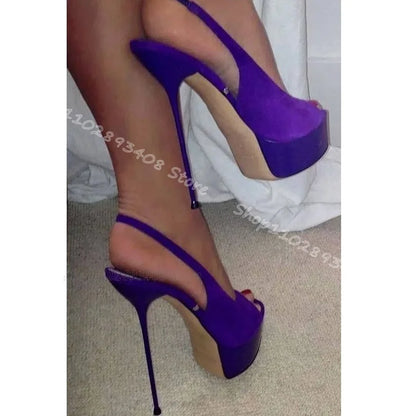 Purple Platform Elastic Sandals Peep Toe Thin High Heels Stylish Design for Summer Sexy Dress Sandals 2024 Zapatos Para Mujere