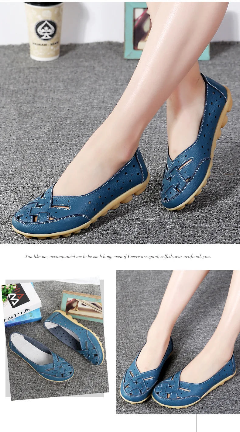 New Women Sandals Fashion Soft Sole Flat Heel Women Hollow Flat Shoes Woman Genuine Leather Shoes Female Casual 2023