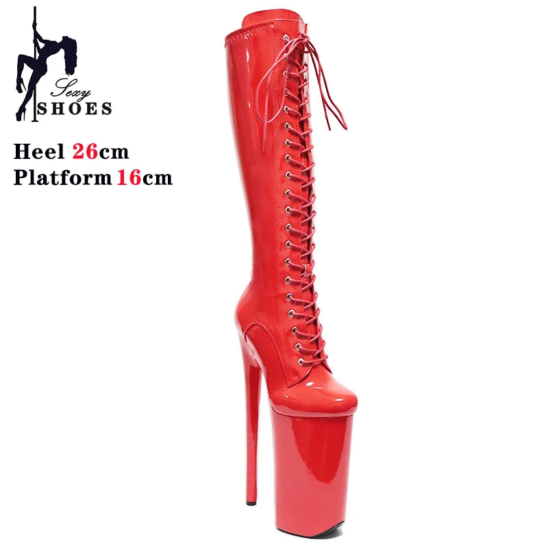 New Gothic Style Platforms Boots Knee-High Nightclub High Heels Dance Sexy Woman Shoes 26CM Lace-up Ultrahigh Heels Dropshiping