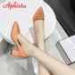 Aphixta New 2.9Inch Pointed Tou Patent Leather Shoes Women Pumps Purple Colorful Thick Heels Work Pointed Toe Heels Plus Size 50