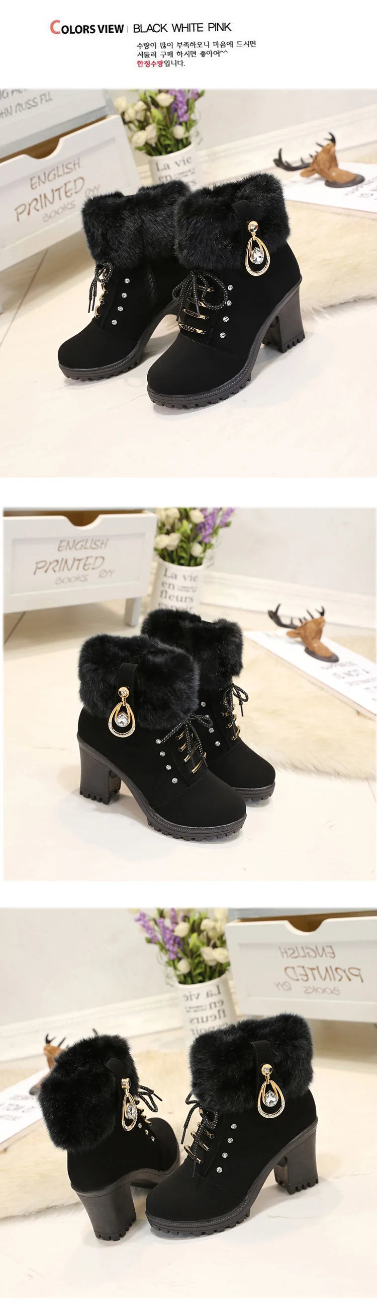 Suede Women Boots Winter Designer High Heels Shoes for Women 2024 New Short Plush High Platform Ankle Boots Elegant Botas Mujer