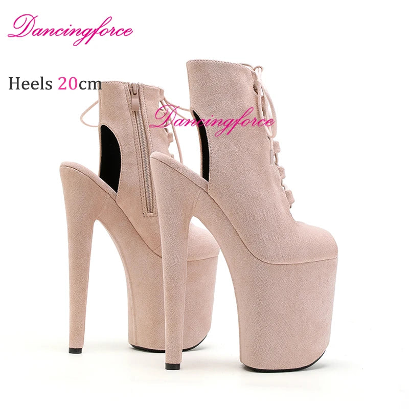 20CM 8Inch Popular Suede Stripper Heels Fashion Rome Laces Platform Ankle Boots Gladiator Hollow Exotic Dancer Pole Dance Shoes