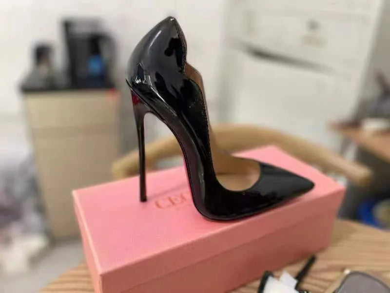 Curl upper women customize stilettos 8cm 10cm 12cm high heels pointed toe party dress club dance plus size 46 pumps QP042