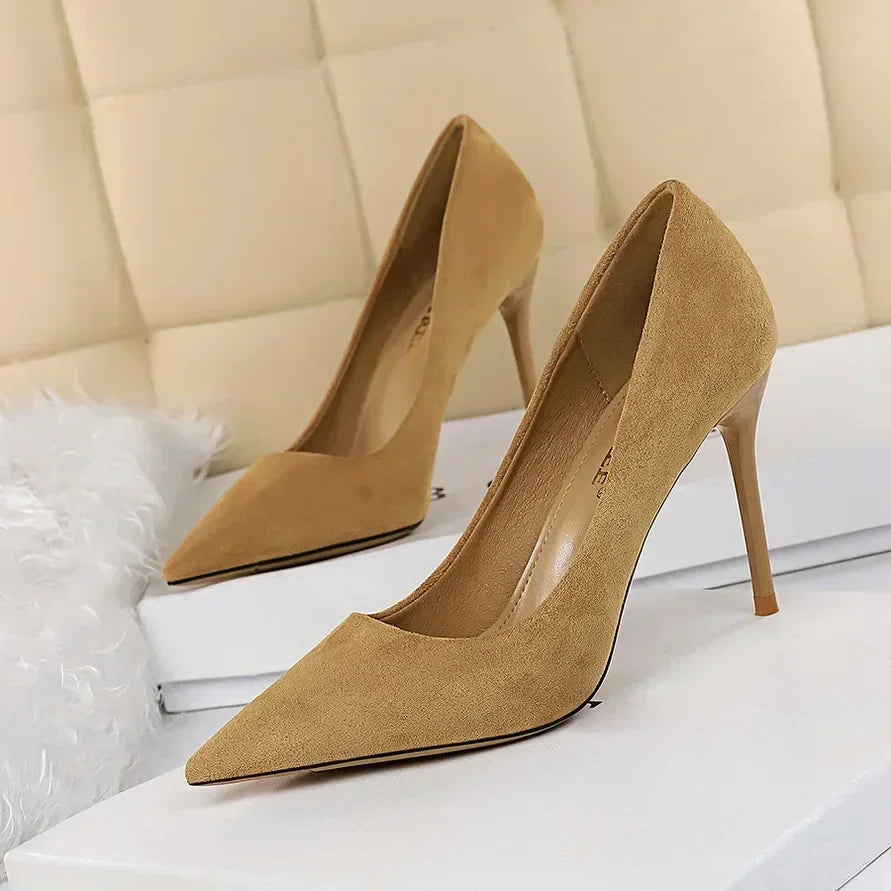 Women 9cm High Heels Daily Party Colorful Suede Pumps Lady Scarpins Stiletto Evening Banquet Red Yellow Shoes Plus Size 34-43