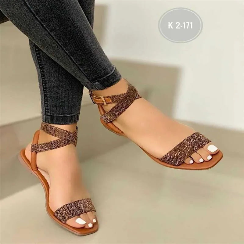 Summer New Fashion Ankle Wrap Outdoor Beach Comfortable Peep Toe Solid Color Sandals Women's Shoes on Offer 2023