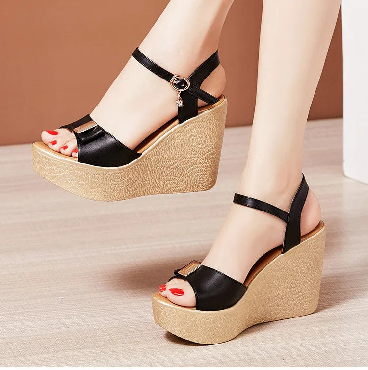 2024 New Open Head Platform Sandals Women Shoes 2024 Bow High Heels Wedges Sandals Ladies Elegant Office Sandals Gold