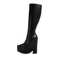 Arden Furtado 2024 New black platform knee high boots fashion Pointed toe skinny calf knee high boots Side zipper Riding boots