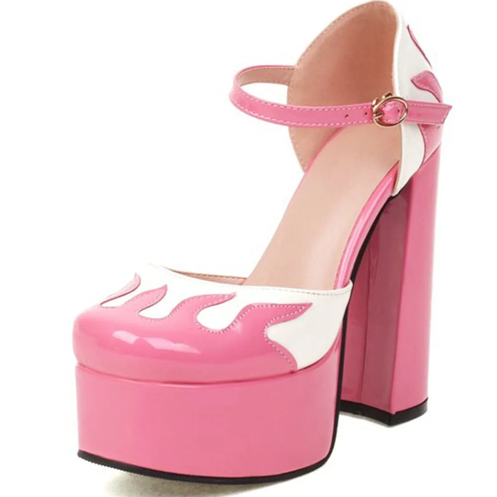 Luxury Designer Marry Janes Pumps For Women Love Heart High Heels Buckle Platform Punk Chunky Pink Wedding Party women's Shoes