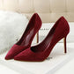 Women 9cm High Heels Daily Party Colorful Suede Pumps Lady Scarpins Stiletto Evening Banquet Red Yellow Shoes Plus Size 34-43