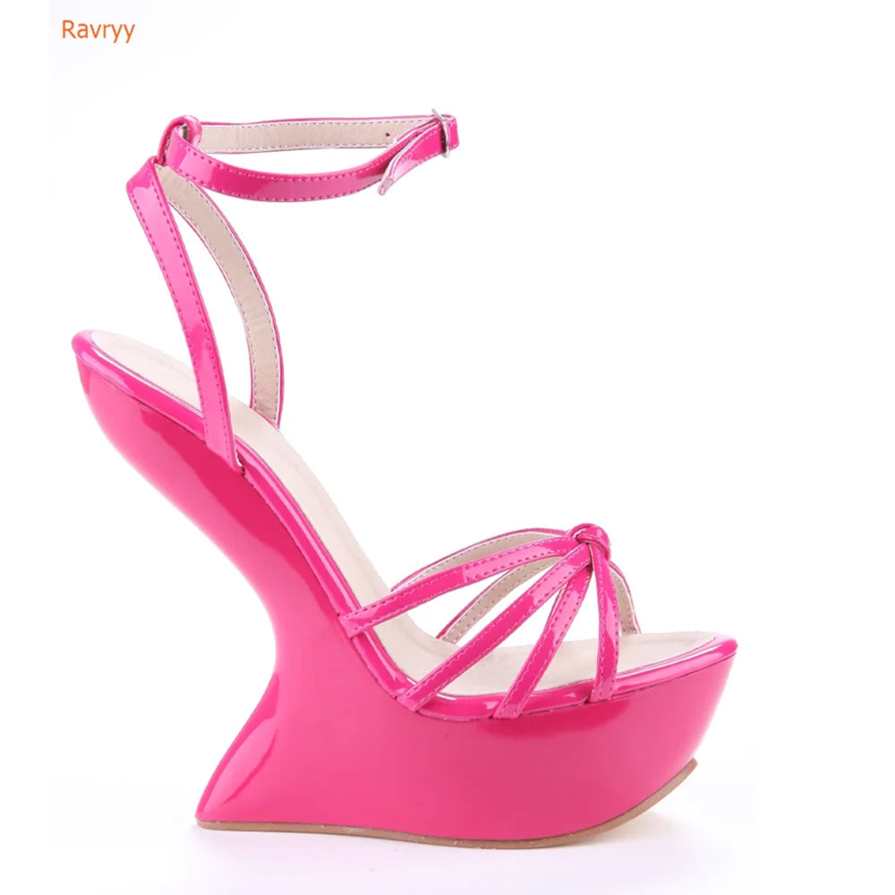 Strange Style Heel Women Novelty Shoes Metallic Leather Fashion High Heels Slingback T-Tied Mixed Color Summer Sandals