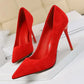 Women 9cm High Heels Daily Party Colorful Suede Pumps Lady Scarpins Stiletto Evening Banquet Red Yellow Shoes Plus Size 34-43