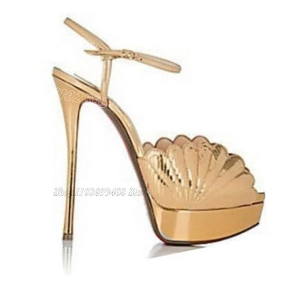 Gold Trim Platform Stiletto Sandals Ankle Buckle Solid Fashion British Style Summer Party Women Shoes 2024 Zapatos Para Mujere