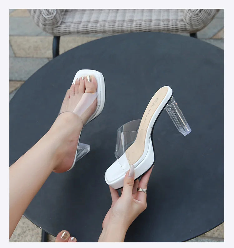 2023Transparent PVC Slippers Crystal Cup high-heeled Sexy Casual Shoes Plus Size  Women Open Toe Transparent Slippers