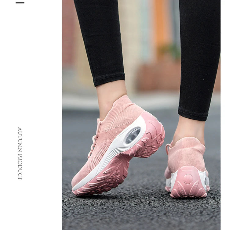 Women Casual Shoes Yellow Walk Shoes Arch Support Casual Sneakers Air Cushion Sport Running Shoes Breathable Autumn Sock Sneaker