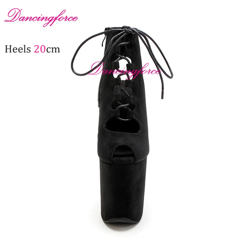 20CM 8Inch Popular Suede Stripper Heels Fashion Rome Laces Platform Ankle Boots Gladiator Hollow Exotic Dancer Pole Dance Shoes