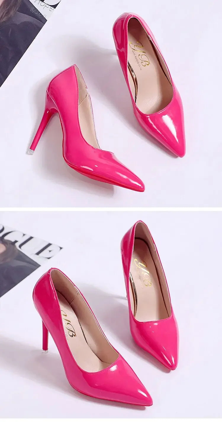 Plus Size Women Shoes Pointed Toe Pumps Patent Leather Dress High Heels Shoes Wedding Heeled Shoes Zapatos Mujer Women's Pumps