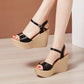 2024 New Open Head Platform Sandals Women Shoes 2024 Bow High Heels Wedges Sandals Ladies Elegant Office Sandals Gold