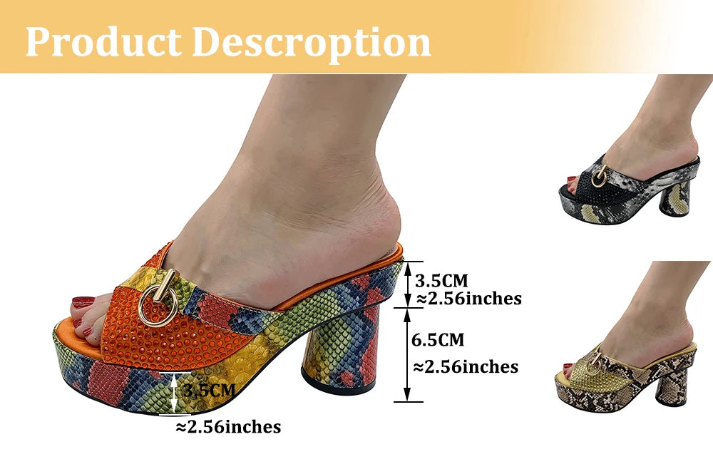 Orange Designer Sandals 2023 NEW Arrival High Heels Slip on Mules Wed Party Pumps for Women Lady Platform Shoes Chunky Sandals