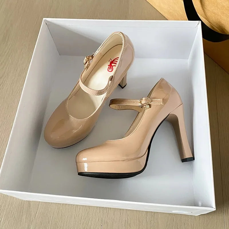 2024 Women Baotou Round Toe Platform Heel Mary Janes Shoes Women Shallow Elegant Trend Comfortable Fashion Shoes Shoes for Women