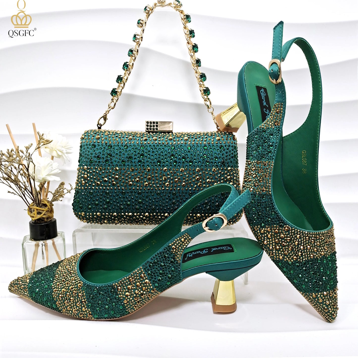 QSGFC Ladies High Quality Women's Pumps A Pair shoes Or set Italian Fashion Design Black Gold Color Bag For Nigeria Wedding