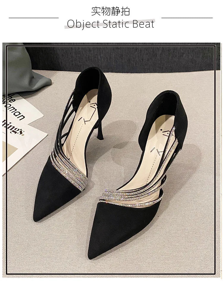 Pumps Women New Autumn Evening Party High Heels Ladies Pointed Toe Nude Leather Black Suede Gold Patent Leather Strappy