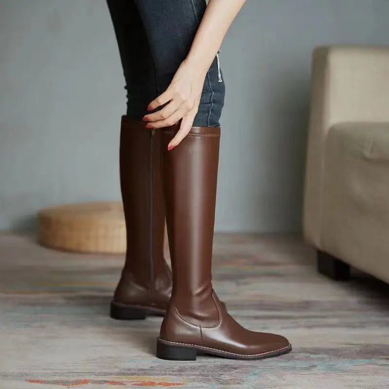 Winter Women's Long Leather Boots Fashion Solid Color Simple Autumn New Woman Warm High Boots Large Fashion Leisure Gothic Shoes