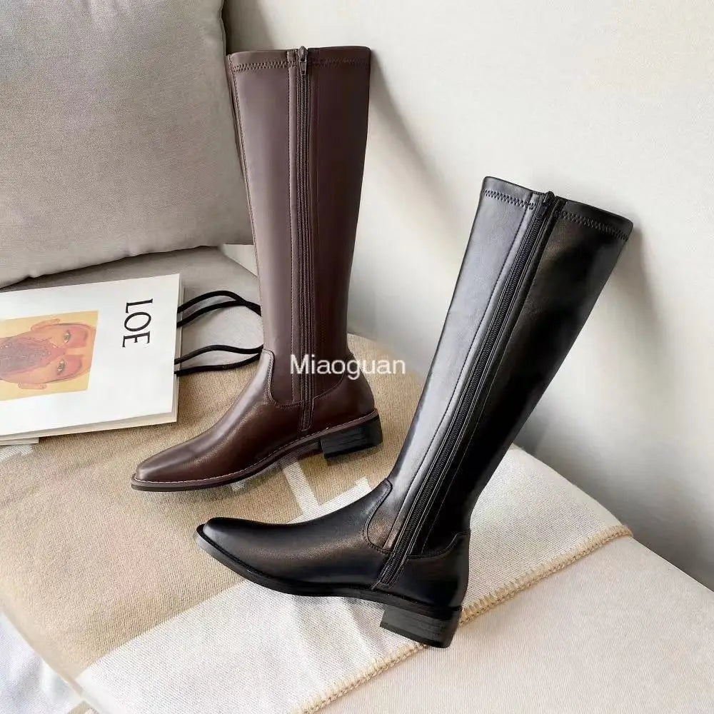 Winter Women's Long Leather Boots Fashion Solid Color Simple Autumn New Woman Warm High Boots Large Fashion Leisure Gothic Shoes