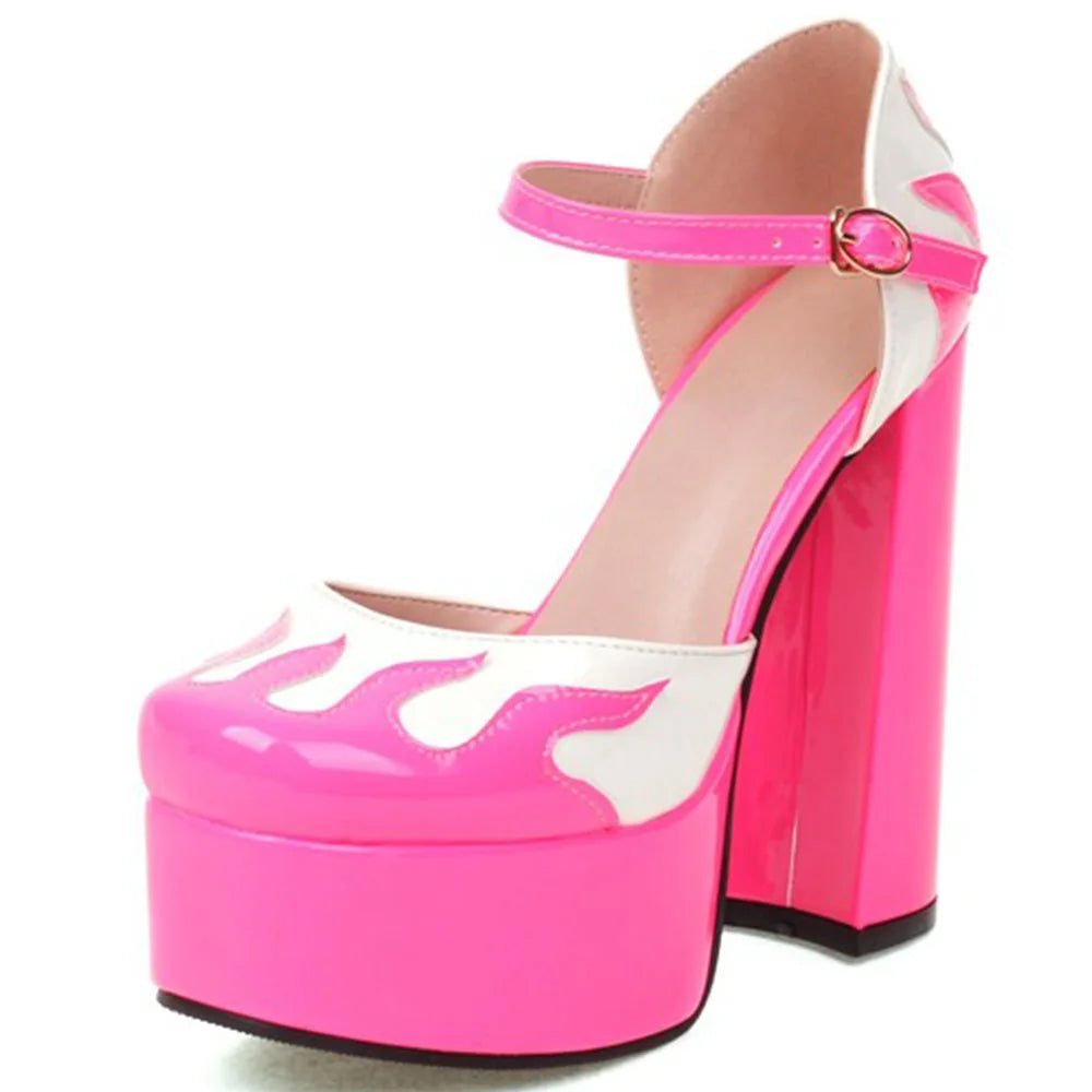 Luxury Designer Marry Janes Pumps For Women Love Heart High Heels Buckle Platform Punk Chunky Pink Wedding Party women's Shoes