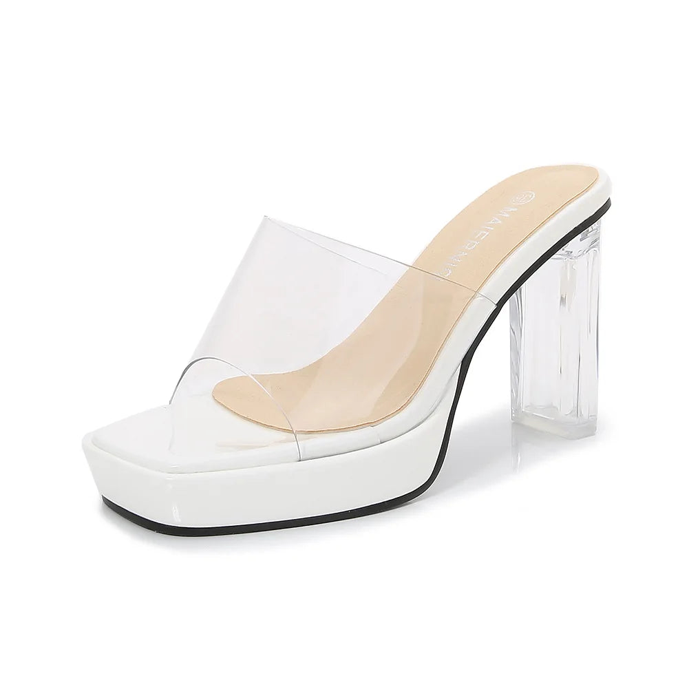 2023Transparent PVC Slippers Crystal Cup high-heeled Sexy Casual Shoes Plus Size  Women Open Toe Transparent Slippers