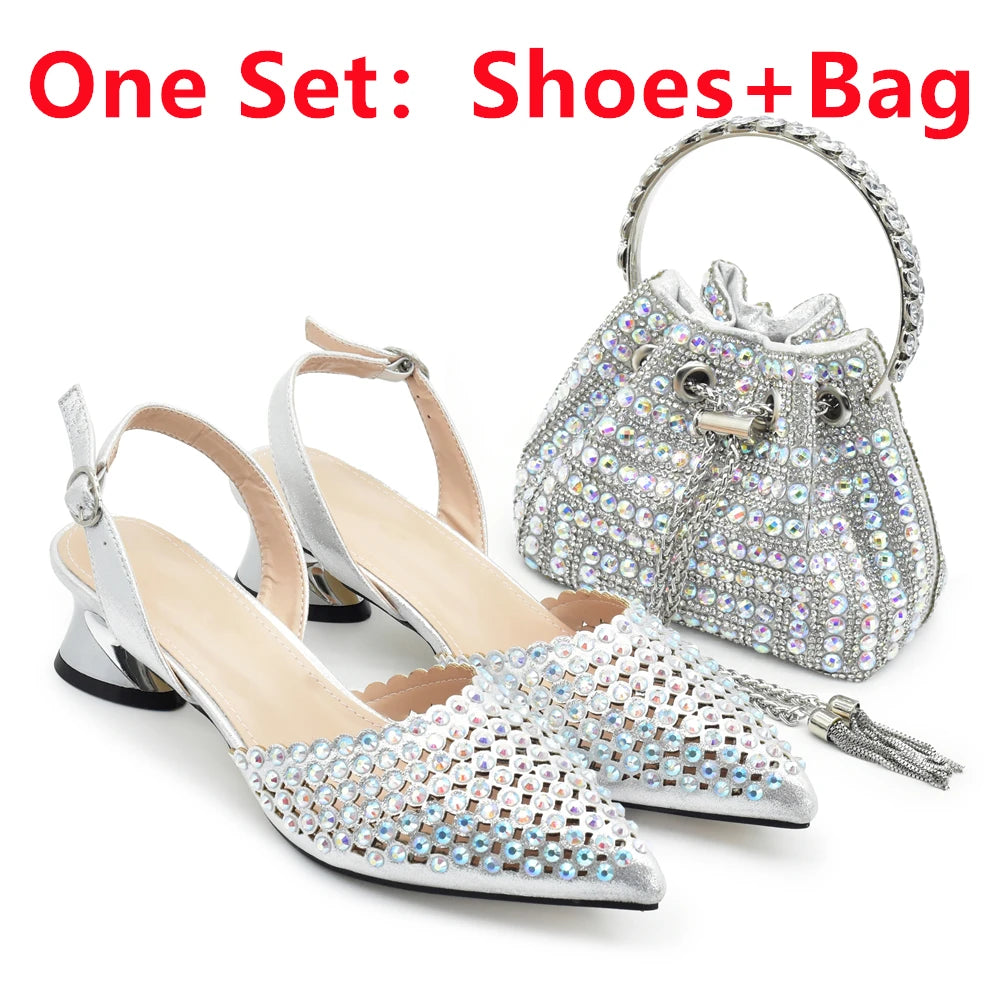 Latest Italian Shoes and Bags Matching Set with Rhinestone Africa Shoe and Bags Set for Wedding Designer Shoes Women Luxury 2024