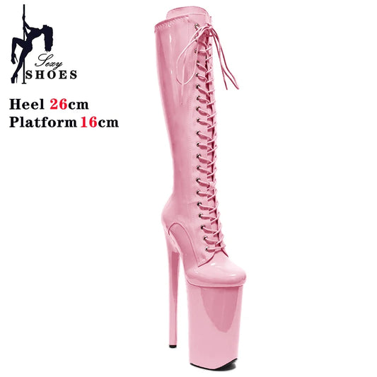 New Gothic Style Platforms Boots Knee-High Nightclub High Heels Dance Sexy Woman Shoes 26CM Lace-up Ultrahigh Heels Dropshiping