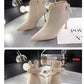 Bow Beige Short Botas Women's Stiletto Pointed Toe High-heeled 7CM Ankle Boots All-match Elastic Nude Shoes 2023 Spring/Autumn