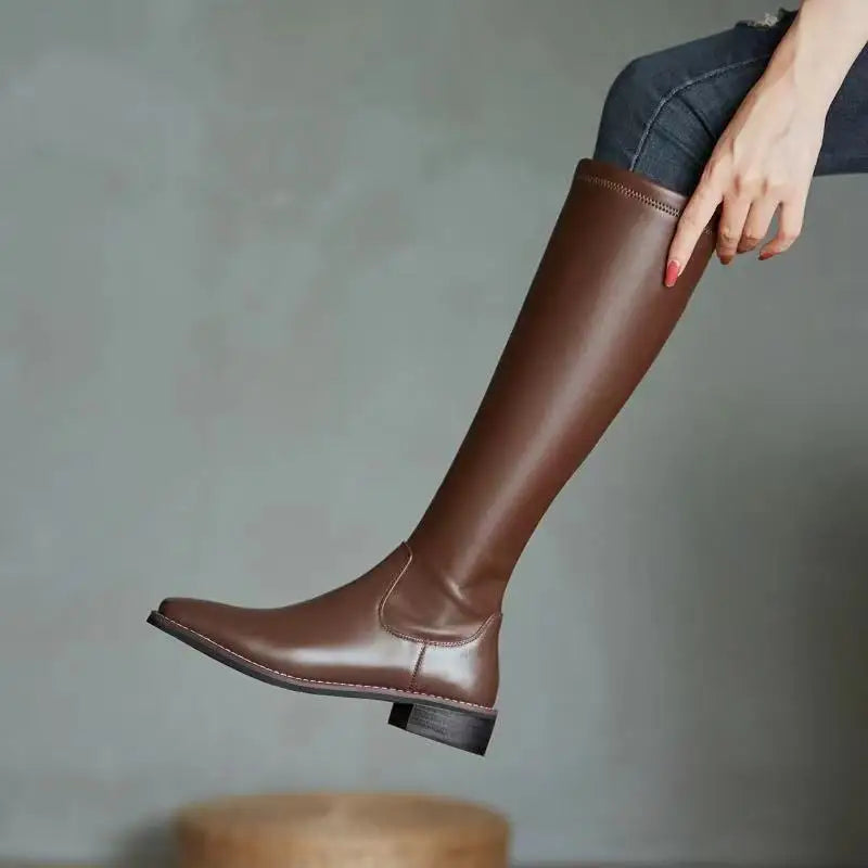 Winter Women's Long Leather Boots Fashion Solid Color Simple Autumn New Woman Warm High Boots Large Fashion Leisure Gothic Shoes