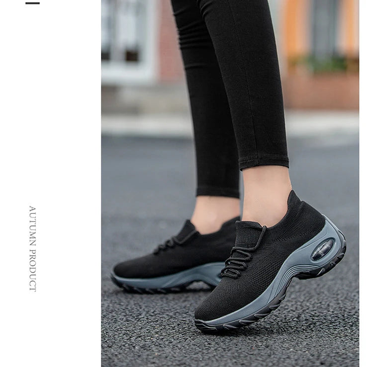 Women Casual Shoes Yellow Walk Shoes Arch Support Casual Sneakers Air Cushion Sport Running Shoes Breathable Autumn Sock Sneaker