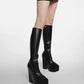 Arden Furtado 2024 New black platform knee high boots fashion Pointed toe skinny calf knee high boots Side zipper Riding boots