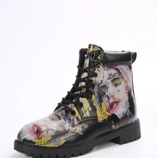 European and American Trendy Women's Shoes 2024 New Large Size Multi-color Printed Daily Versatile Women's Boots Zapatos Mujer