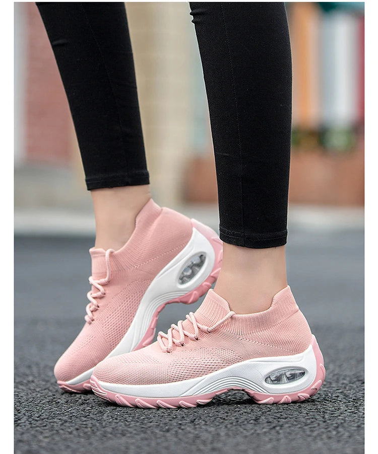 Women Casual Shoes Yellow Walk Shoes Arch Support Casual Sneakers Air Cushion Sport Running Shoes Breathable Autumn Sock Sneaker